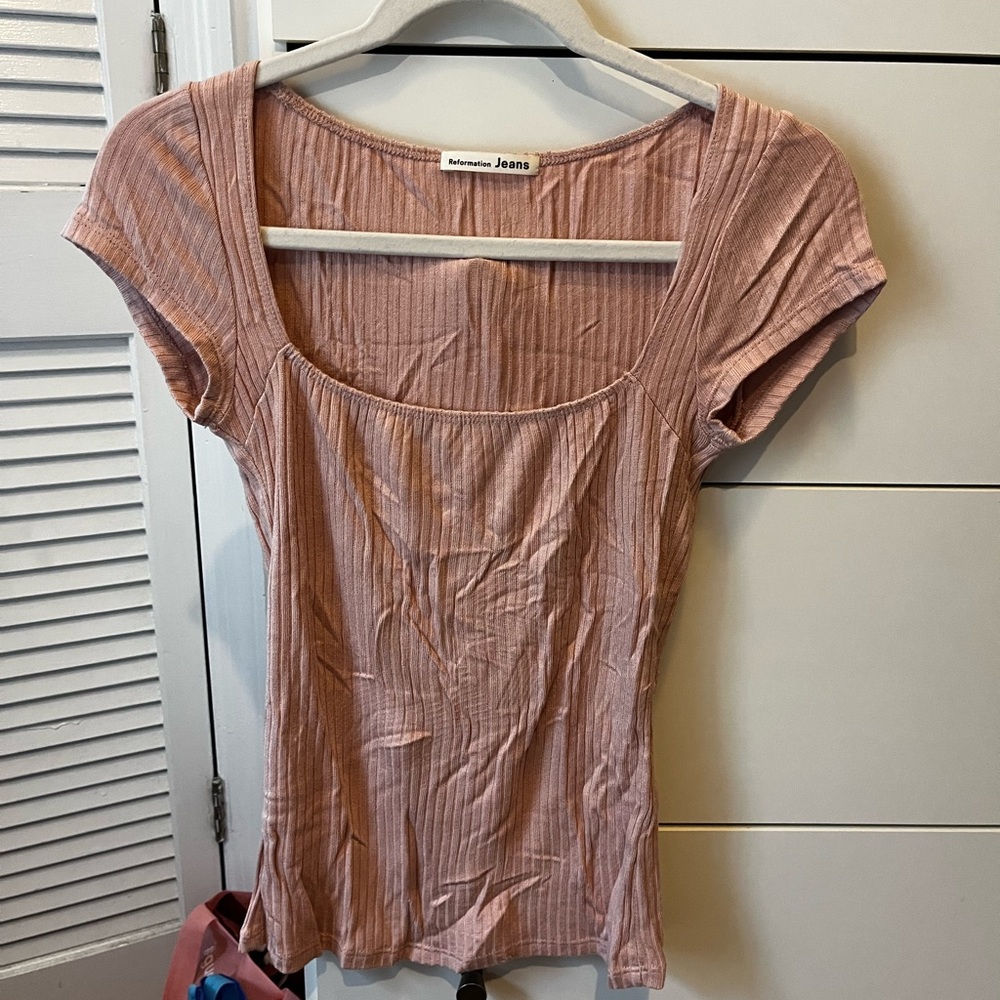 Reformation Pink ribbed short sleeve t shirt top